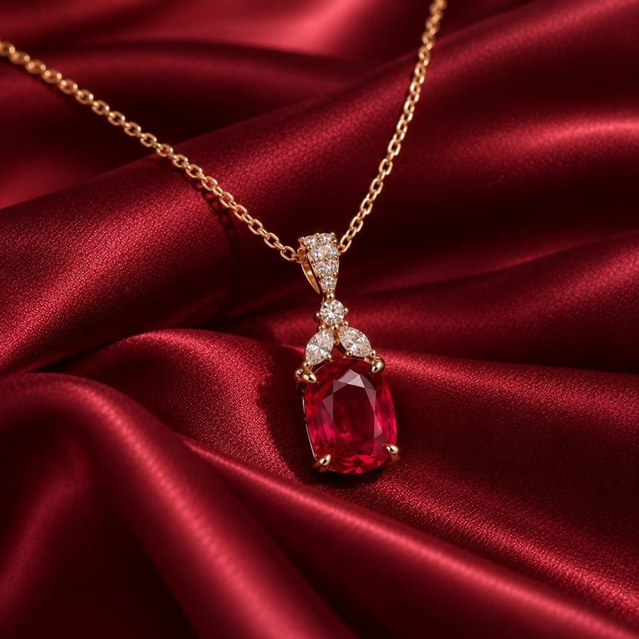 Ruby pendant on gold chain