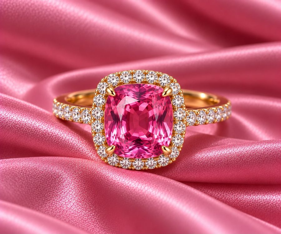 Pink sapphire halo ring