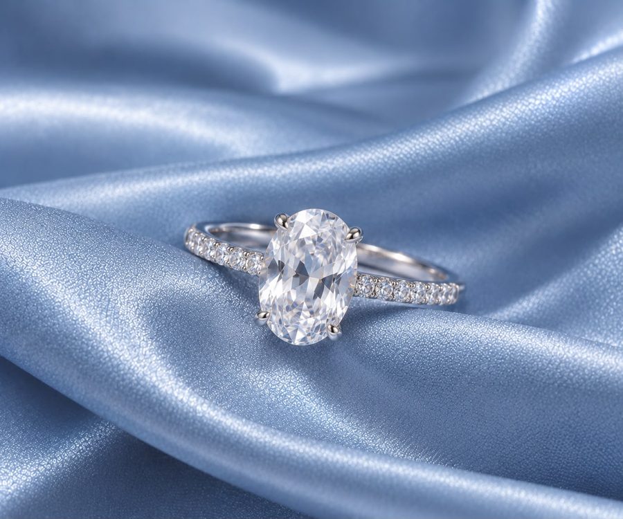White sapphire ring in white metal
